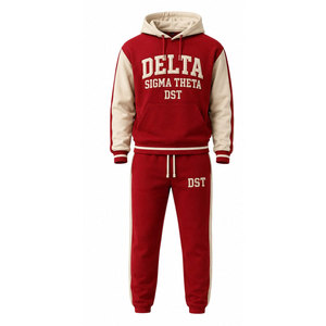 Ensemble survêtement Delta Sigma Theta (DST) : Sweat-shirt et pantalon de jogging rouge cramoisi avec lettres grecques - Product Image 5