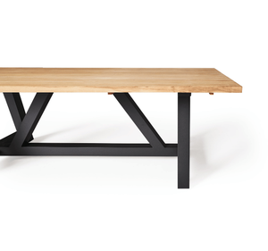 Mesa de Comedor de Madera de Teca Sólida para Exteriores con Estructura de Metal Negro, Mesa de Jardín Industrial, Mesa de Patio Minimalista Rectangular - Product Image 4
