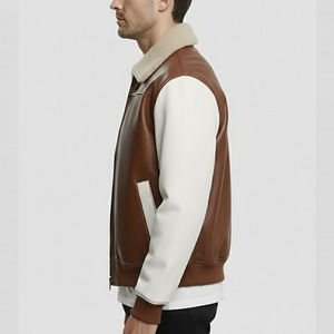 Vestes en cuir véritable pour hommes, en peau d'agneau véritable cirée, noires, à capuche, style bomber, avec capuche amovible, veste d'hiver pour hommes - Product Image 3