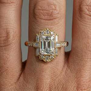 Best Selling S925 Sterling <b>Silver</b> Gold Plated <b>Emerald</b> Cut Moissanite Classic Engagement Minimalist Wedding <b>Ring</b> - Product Image 5