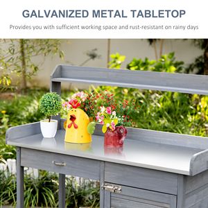 Tavolo da Lavoro in Acciaio Grigio con Armadietto e Ripiano Aperto per Giardinaggio - Product Image 4