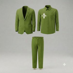 Traje de Pantalón y Chaqueta de Terciopelo Estilo Italiano para Hombre, Antiarrugas, Transpirable, Cierre de Botones, Diseño Plano Frontal, Viscosa/Poliéster - Product Image 1