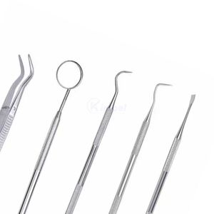 Juego de 5 Instrumentos Dentales de Acero Inoxidable: Pinzas para Algodón, Espejo, Explorador y Raspador para Diagnóstico Profesional, Suministro OEM - Product Image 3
