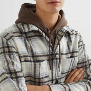 Wholesale <b>Mens</b> High Quality <b>Checkered</b> Flannel Shirt With Hood Casual Winter Button Front Plaid Shacket Outerwear Top - Product Image 6