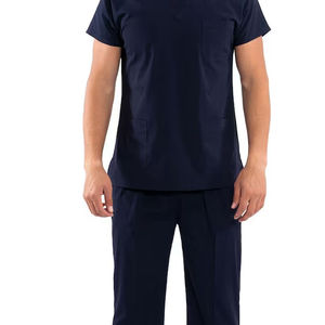 Ensemble de blouses médicales unisexe bleu clair à manches courtes avec poches zippées, uniforme d'hôpital en tissu tissé coton-polyester, détection d'aiguilles - Product Image 3