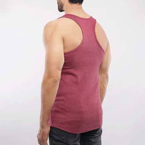 เสื้อกล้ามคอกลมสีแดงเลือดหมูสำหรับผู้ชาย แขนกุด ผ้าถักเนื้อฝ้าย สีพื้น ทรงพอดีตัว สไตล์ลำลอง - Product Image 4