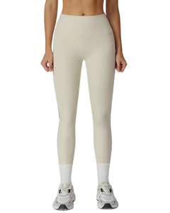 <b>Women</b> Beige Black Contrast Sports Bra And High Waist <b>Leggings</b> Set Stretch Yoga Fitness Gym Workout Wear Custom OEM Wholesale - Product Image 2