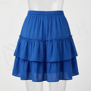 Mini-jupe en mousseline de soie bleue pour femme, taille élastique, volants, style évasé, tenue estivale élégante - Product Image 2