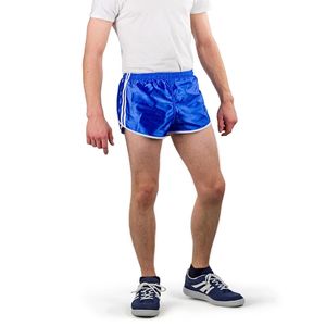 Pantalones Cortos Deportivos Azules de Secado Rápido para Hombre con Cintura Ajustable con Cordón y Franja Lateral, Pantalones Cortos Deportivos de Poliéster Tejido de Color Sólido a Media Pierna - Product Image 1