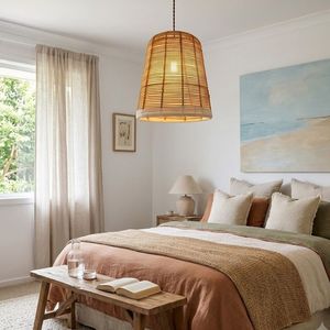 Handcrafted Water Hyacinth Rattan Seagrass Pendant <b>Lampshade</b> Natural Woven Hanging Light for Living Room and Bedroom - Product Image 4