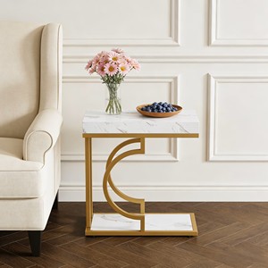 MODERN GOLD METAL WITH <b>MARBLE</b> <b>TOP</b> <b>SIDE</b> <b>TABLE</b> GOLD ACCENT PEDESTAL <b>TABLE</b> FOR LIVING ROOM &HOME DECOR - Product Image 5