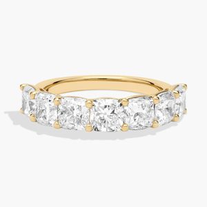 Seven Stone <b>Cushion</b> Lab Grown Diamond <b>Ring</b> in Yellow Gold - Product Image 1