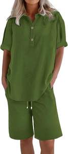 Conjunto de Ropa de Casa de 1 Pieza para Mujer, Tejido de Algodón, Ecológico, de Secado Rápido, Pantalón Corto, Camiseta Larga, Suave, Transpirable, Informal - Product Image 2