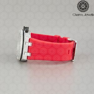 Charm Jewells Unisex Stainless Steel Sport Watch <b>Red</b> Band Diamond Accents Mechanical Movement 20mm Buckle 40mm Dial 10 Bar Water - Product Image 2