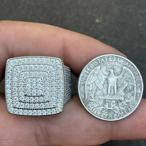 Iced Out Moissanite Diamond <b>Ring</b> 925 <b>Silver</b> Square Cluster Hip Hop <b>Statement</b> <b>Ring</b> - Product Image 2