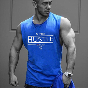 Camiseta Deportiva sin Mangas para Hombre, Color Negro, con Estampado Hustle, Cuello Redondo, Transpirable, para Entrenamiento, Ropa Deportiva Informal - Product Image 3
