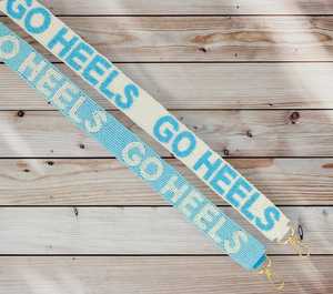 Sangle de sac en coton faite à la main, motif Go Heels, forme rectangulaire avec crochets dorés - Product Image 1