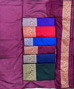 Sari de Seda Morado con Borde Dorado Zari, Traje Tradicional Indio para Bodas, para Mujer - Product Image 3