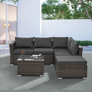 4 pezzi stagionale Set di mobili da giardino in vimini in PE con tavolino in vetro temperato per esterni mobili stagionali - Product Image 3