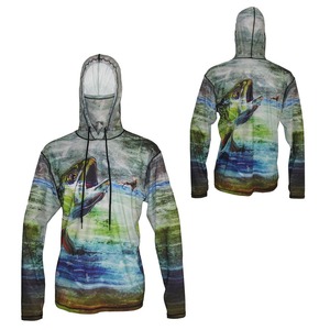 เสื้อตกปลาแขนยาวมีฮู้ดสำหรับผู้ชาย ผ้าโพลีเอสเตอร์ 100% กันน้ำ UPF 50  พร้อมโลโก้แบบสั่งทำพิเศษ - Product Image 1