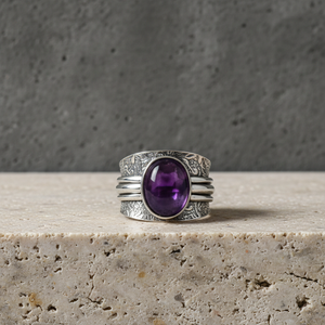 Royal Violet Amethyst Brass Bezel Set <b>Ring</b> Handmade Vintage Engraved Silver Plated Spinner <b>Statement</b> Gemstone Jewelry for - Product Image 6