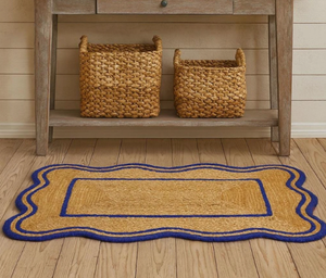 Alfombra de yute azul trenzada a mano con diseño festoneado, estilo bohemio para dormitorio, sala de estar, hotel, oficina, alfombra comercial. - Product Image 3