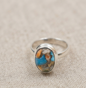Natural Oyster Copper Turquoise Oval Sterling Silver Rose Gold & Yellow Gold Plated Handmade <b>Boho</b> Gemstone Wedding <b>Ring</b> - Product Image 6