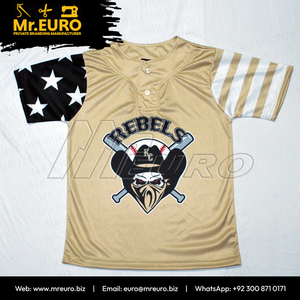Maillot de baseball personnalisé à sublimation, 2 boutons, col en V court, coupe ample, rayures étoilées marron, anti-bactérien, uniforme d'équipe, vente en gros, 100% coton - Product Image 3