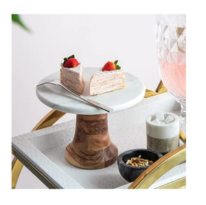 Support à gâteau rond en bois et marbre, décoration pour fêtes de Noël, outils et gadgets de décoration pour gâteaux, support à gâteau en bois et marbre - Product Image 5