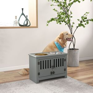 Armoire de rangement pour aliments pour chiens gris avec gamelles en céramique portables et mangeoire lente pour station d'alimentation pour animaux de compagnie - Product Image 2