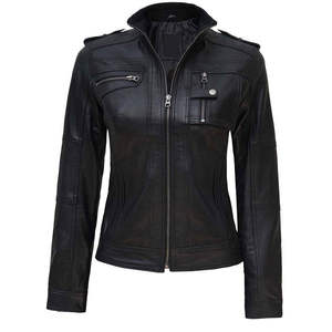 Women's 100% High Quality Sheep Skin Leather <b>Quilted</b> Jacket Printed Knitted Breathable Fabric Winter Season Stylish Design - Product Image 5
