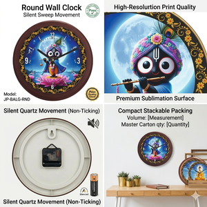 Cute Bal Krishna Cartoon Design <b>Silent</b> Quartz Wall <b>Clock</b> Plastic Material Printing Personalized Kids Room Decor Easter Christmas - Product Image 3