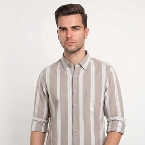 Camisa de Verano para Hombre, de Lino, con Rayas, Casual, de Doble Botonadura, Transpirable, con Cuello Abotonado y Manga Larga, ODM - Product Image 2