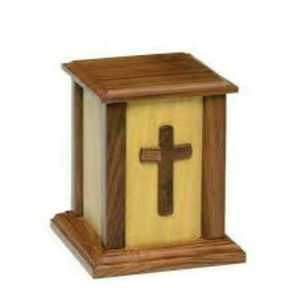 Urna Funeraria de Madera Hecha a Mano con Cruz Cristiana, Caja Conmemorativa de Madera Premium, Caja para Cenizas Humanas al por Mayor, Urnas de Madera - Product Image 1