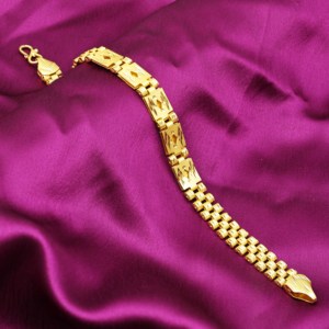 Pulsera de Eslabones con Diamantes Texturizados para Hombre, Chapada en Oro de 14K, 18K y 24K, Estilo Dubái, Joyería de Moda Árabe, Oro, Joyería - Product Image 1