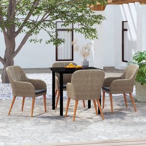 Juego de comedor para patio de 5 piezas, color marrón, con cojines para ocio en el jardín - Product Image 1