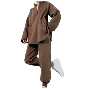 Unisex Solid Color Cotton Tracksuit Set Half-<b>Zip</b> <b>Hooded</b> Casual Breathable Streetwear Regular Fit Winter Full Length Heavyweight - Product Image 1