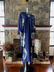 Vestido Caftán de Rayón Azul Marino con Estampado Shibori Tie Dye, Estilo Boho, para la Playa, Corte Holgado - Product Image 5