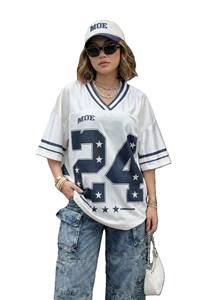 Camiseta Deportiva Oversize de Malla para Mujer, Estilo Fútbol Americano con Número, Streetwear Y2K, Top Transpirable de Poliéster, Estilo de Equipo, OEM, Marca Privada - Product Image 4