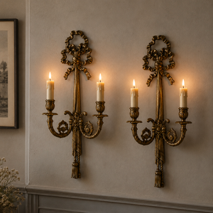 Par de Apliques de Pared de Latón Vintage, Portavelas de Estilo Francés Antiguo, Decoración de Pared de Lujo para el Hogar, Hotel, Restaurante, Acento Interior - Product Image 5