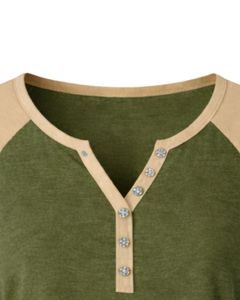 Olive Green Beige Women TShirt Short Sleeve Henley Neck Raglan Top Soft Cotton Casual Loose Fit Summer Tee Breathable Daily Wear - Product Image 6