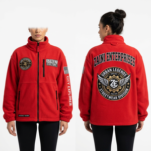 Women 320 GSM Polar Faffle Premium Polar Fleece <b>Jacket</b> Red Full Zip Custom Embroidery Screen Print Heat Transfer OEM ODM - Product Image 1