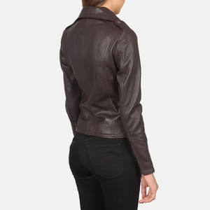 Blouson de motard en cuir marron Flashback, style vintage, avec fermeture éclair, coupe classique ajustée, en similicuir ou cuir véritable, vêtement d'extérieur décontracté pour la moto - Product Image 5