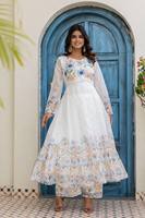 Ensemble de robe en organza TB de qualité supérieure, imprimé numérique, travail manuel, col en V, manches longues, jupe évasée, dupatta, vêtements ethniques festifs pour femmes