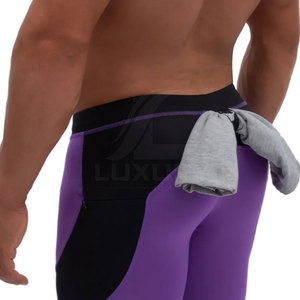 Leggings ajustés pour hommes, vente en gros, OEM, pour la course à pied, la gym, le sport, logo personnalisé en stock, spandex/polyester, respirant, séchage rapide - Product Image 6
