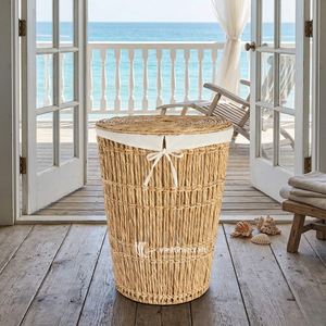 Cesta Tejida de Jacinto de Agua con Tapa y Forro Extraíble, Cesta Decorativa Ecológica para Baño y Lavadero - Product Image 6