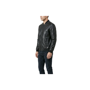 Veste bomber en cuir d'agneau véritable pour homme, de qualité supérieure, col montant, fermeture éclair, coupe-vent, style élégant, décontracté, classique, noir - Product Image 1