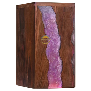 Ocean Inspired Resin & Natural Wood Cremation Urn Handmade Blue Wave Funeral Ashes <b>Box</b> by AYAANS - Product Image 1