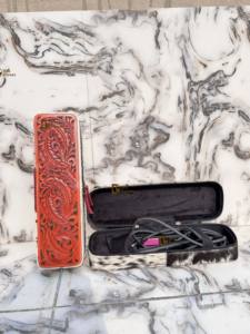 Wholesale 2026 Hand Tooled Leather <b>Heat</b> Resistant Curling Iron Case Western Hair On Hide Fur Perfect Organizer for Hair Tools - Product Image 5