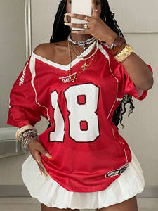 Maillot de football ample en mesh pour femme, style streetwear, respirant, léger, avec numéro graphique, haut de sport tendance - Product Image 4